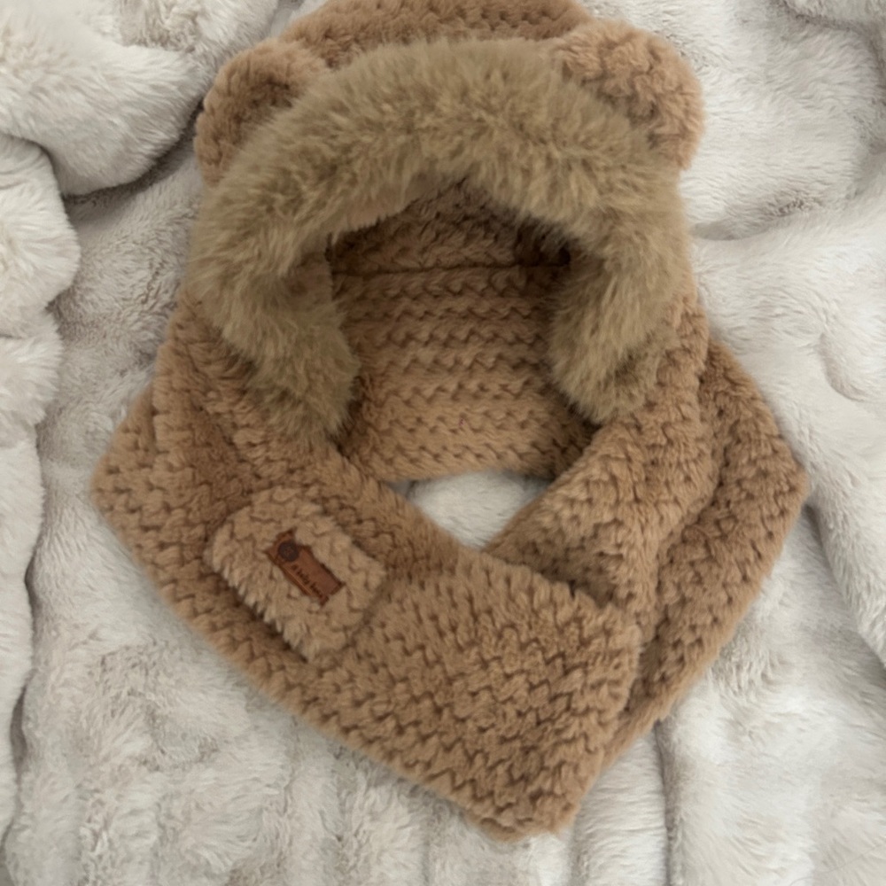 Cozy Tan Knit Bear Hood. Winter Rave fit :)